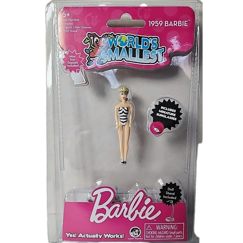 New World's Smallest BARBIE DOLL Classic 1959 Style Barbie Black/White Swim Suit